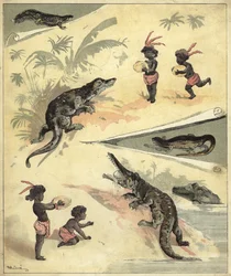 Afrikaanse kinderen spelen met krokodillen